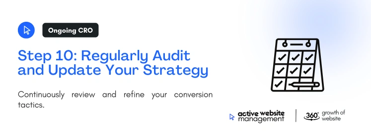 Step 10 Regularly Audit and Update Your Strategy on Website Conversion Rate Optimization: A Step-by-Step Guide Step 10 Regularly Audit and Update Your Strategy on Website Conversion Rate Optimization: A Step-by-Step Guide