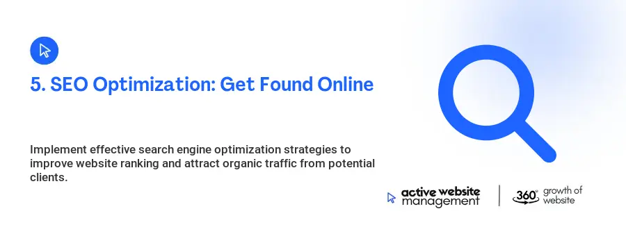 5. SEO Optimization: Get Found Online 5. SEO Optimization: Get Found Online