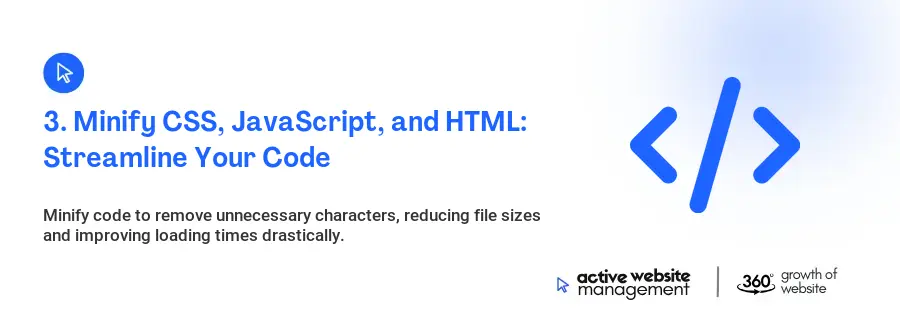 3. Minify CSS, JavaScript, and HTML: Streamline Your Code