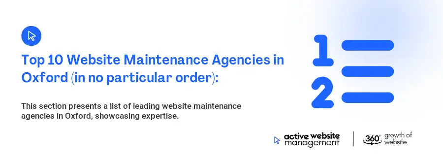 Top 10 Website Maintenance Agencies in Oxford (in no particular order):